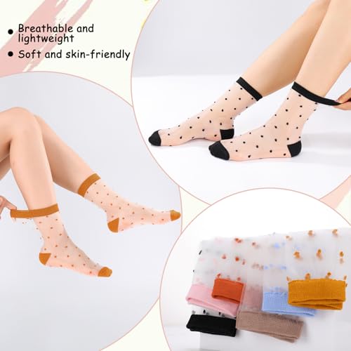 Image of Jspupifip Sheer See Through Socks for Women Striped Plaid Mesh Colorful