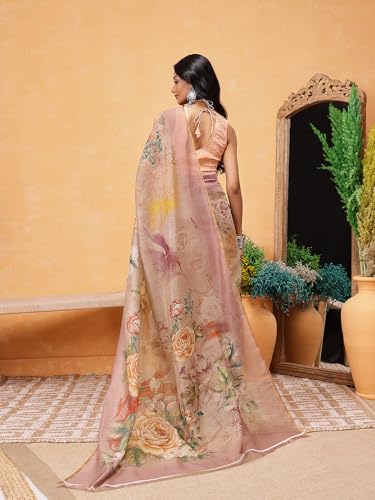 Image of Amazon Brand - Anarva Pattu Art Silk Woven Ready To Wear Saree Pink