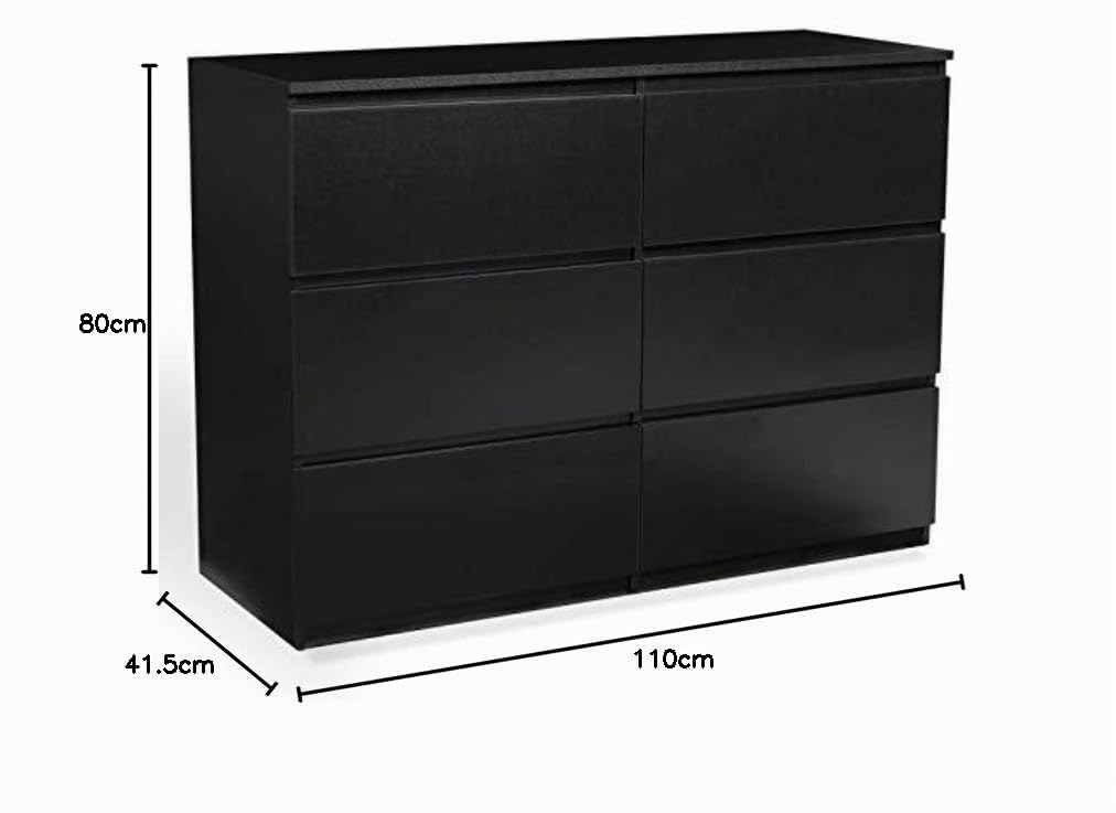 IDMarket TOMI - Cajonera 6 cajones 110 cm Madera Negro