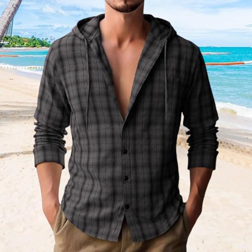 Lightweight Plaid Hoodie Men - Mens Long Sleeve Cowboy Shirt Jacket Casual Western Style Button Down Hooded Shirts 20252