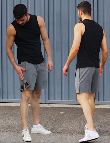 Deyeek Unisex Tear Away Shorts Snap On Athletic Cotton Shorts Post Knee Surgery Recovery Hip Replacement Pants with Pockets4