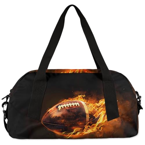 Abstract Burning American Football Custom Name Kids Duffle Bag for Boys, Personalized Sports Gym Duffel Lightweight Water Resistant Foldable Sports Gym Bag Weekender Overnight Sleepover Carry On Bag4