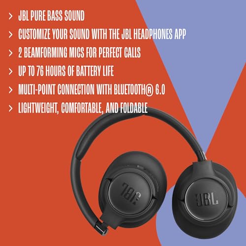 Image of JBL Tune 730BT - Wireless Over-Ear Bluetooth 6.0 Headphones with Powerful JBL Pure Bass Sound, 2 beamforming mics for Perfect Calls, Up to 76 Hours of Battery Life, & Multi-Point Connection (White)