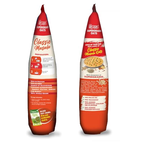 Image of Manna Masala Oats, Classic Masala, Rich in Protein and Fibre, No palm oil, color or preservatives. 450g (pack of 1)