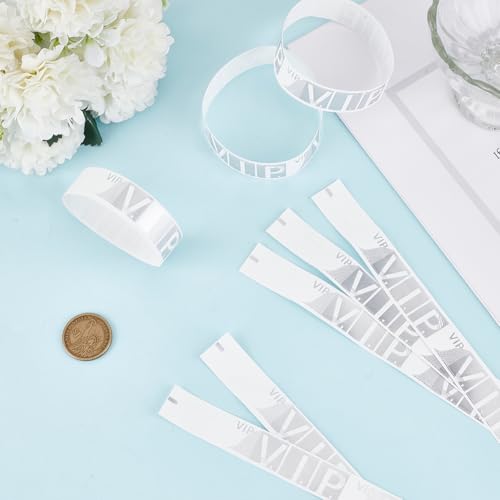 CREATCABIN 100Pcs VIP Armbands Event Bracelets Bulk Waterproof Lightweight Paper Wristbands Badges Event Admission Identification Arm Hand Labels Indexes for Events Party Clubs Concert Music Silver - Image 4