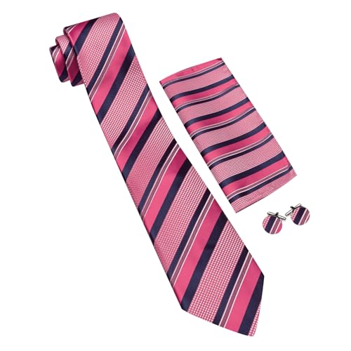 Image of Barry.Wang Mens Tie Set Plaid Check Neckties Formal Business Wedding Luxury Pocket Square Cufflinks