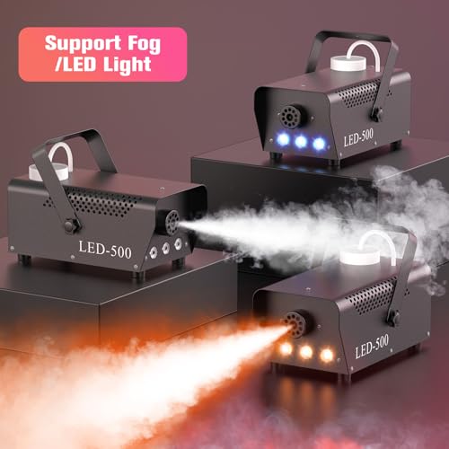 Image of Fog Machine with Lights,Smoke Machine Halloween 500W 14 Colorful LED Lights Effect, Wireless Remote Control, for DJ Parties Stage Outdoor Christmas Wedding, 4 PACK