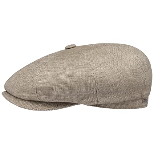 Stetson Hatteras Classic Leinen Flatcap Damen Herren Made in EU Baumwolle Gefüttert Temperatur Feuchtigkeitsregulierend Sommer Winter beige 60 cm