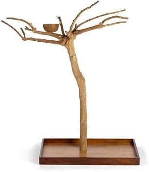 Maykoosh African Artifacts CoffeeWood Tree-Style Parrot Play Stand with Natural Design, Durable Perches, Feeding Bowls, and Spacious Activity Area for Birds