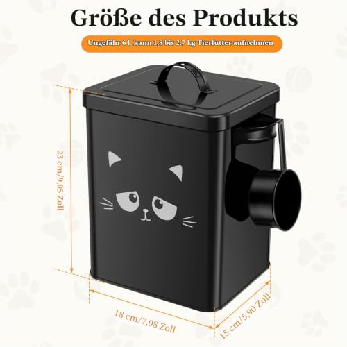 SUPPUIMNT Katzenfutter Aufbewahrung aus Metall mit 6 Liter, Fassungsvermögen inkl Schaufel und luftdichtem Deckel,für Trockenfutter (Farbe: Schwarz)