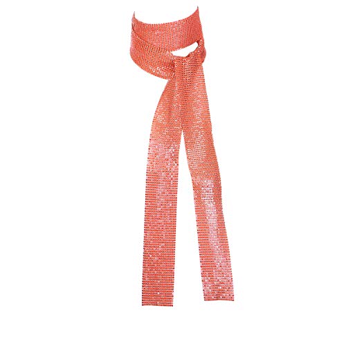 Kuji Women Glitter Sparkle Metal Sequins Neck Tie Scarf Club Party Evening Long Thin Skinny Tie Shawls Neckerchief