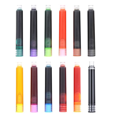 Cartuchos para plumas estilográficas,Cartuchos de tinta para plumas estilográficas - Recarga de cartuchos de tinta para pluma estilográfica de colores, 12 Uds. | Cartuchos de recambio para pluma estil