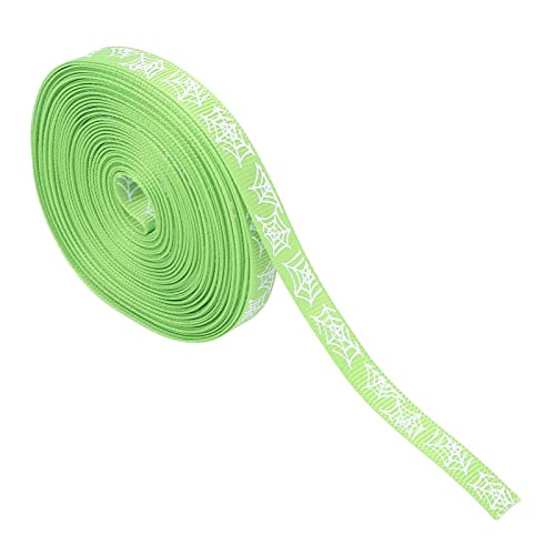 Ruban d'emballage Cadeau, Ruban Cadeau en Polyester réutilisable de 10 Verges pour Bande de Cheveux(Impression de Toile d'araignée à Fond Vert) Cover