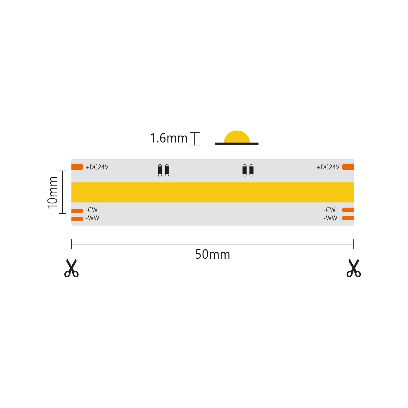 ALCAPOWER Taśma LED COB IP20 5 m 8+8 W/MT 24V - CCT - 2700K-6500K
