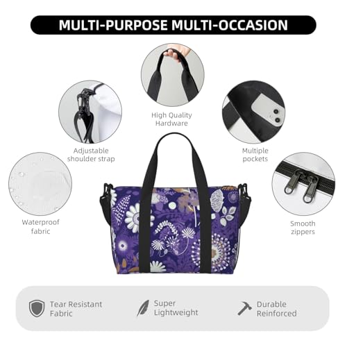 White Flowers Duffle Bag for Men Women Gym Bag with Shoes Compartment Travel Bags Lightweight Overnight Bags3