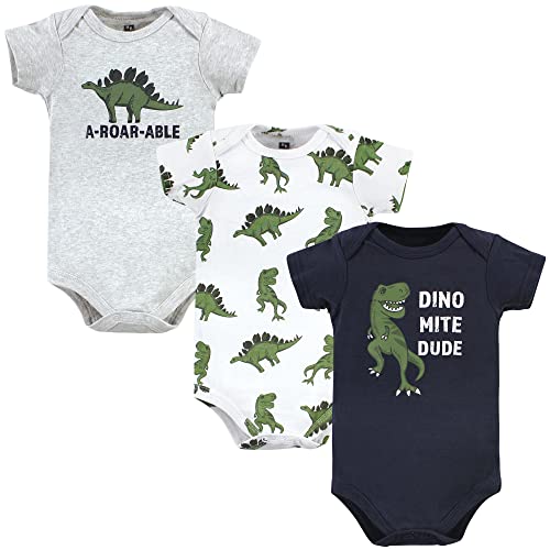 Image of Hudson Baby Unisex Baby Cotton Bodysuits, Dinomite Dude, 3-6 Months