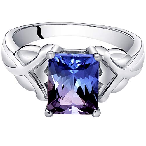 Peora Simulated Alexandrite Ring 925 Sterling Silver, Criss-Cross Solitaire, Color-Changing 2.75 Carats Radiant Cut 9X7Mm, Comfort Fit, Size 8 #TOP2