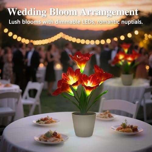 Image of Artificial Red Amaryllis Flower Lamp Night Light for Bedroom Bar Coffee Shop Wedding Decor, Gifts for Women Mom Daughter Grandma Aunt Girlfriend Friend Birthday Christmas Valentines Mothers Day