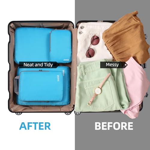 Image of BAGAIL 4 Set /6 Set /8 Set Compression Packing Cubes Travel Accessories Expandable Packing Organizers (Cloth Pattern, 4-Blue)