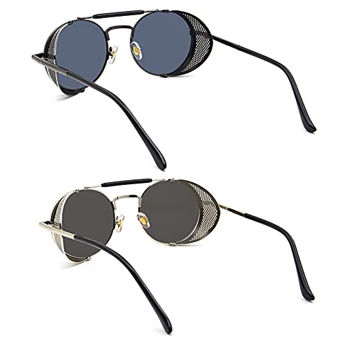 Image of RONSOU Steampunk Style Round Vintage Polarized Sunglasses Retro Eyewear UV400 Protection Matel Frame