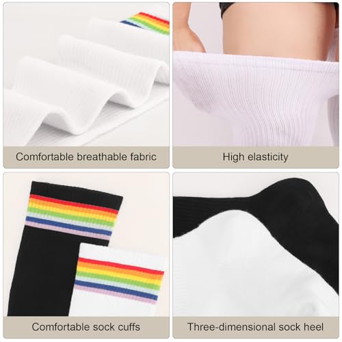 Image of DRESHOW Plus Size Thigh High Socks Striped Over Knee Long Boot Stockings Knee High Tube Socks Leg Warmers for Women