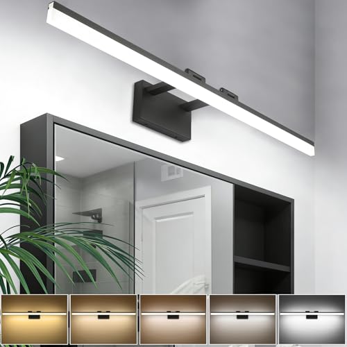 Image of SOLFART Dimmable Matt Black Bathroom Vanity Light Light Fixtures for Bath 39.4 Inch 5 Color Temperature LED Light Above Mirror Bathroom Vanity Lights Over Mirror 5CCT