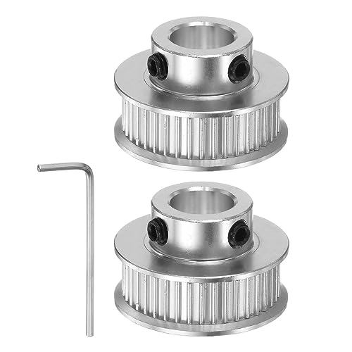 sourcing map 2pcs 2GT Timing Pulley 40 Teeth 10mm Bore 27mm Dia. Aluminum Timing Belt Pulley with Hex Wrench for 6mm Width Belt 3D Printer CNC Machine Accessories, Silver Tone