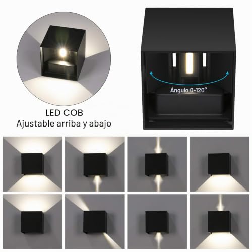Miniatura 3 de Ledmo 8 Piezas Aplique Pared Exterior Interior 12w Aplique De Pared Ángulo De Haz Ajustable Negro Aplique Pared Led Ip65 Impermeable Blanco Neutro 4000k