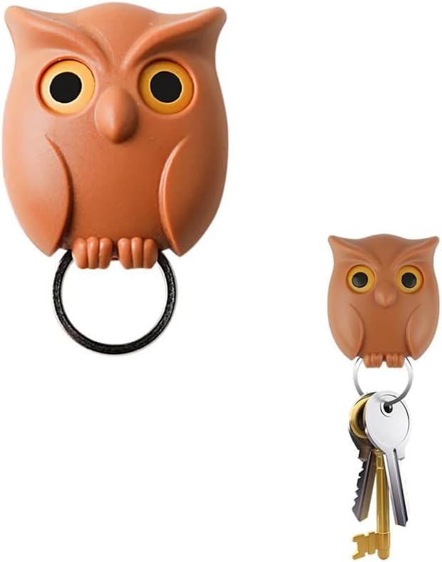 Blinking Brown Owl Magnetic Key Hook Fridge Magnet No Need for Drilling, Foyer, Entrance Hall Adhesive Hook, Door Back Wall Hanging Key Ring