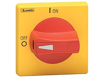 Lovato Electric GAX64 Door Coupling Handle, Padlockable. Red/Yellow, Rotating, for GaA, Ga063 Sa, and GAD. Ring Fixing. Protruding Selector with Release