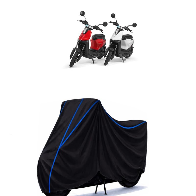 Image of Scooty Cover Water Resistant for Yulu Wynn XP | Universal Scooter & Bike Cover | Heavy Duty UV Dust, Rain & Scratch Protection | Elastic Fit All Weather Indoor Outdoor | Black with Blue Piping