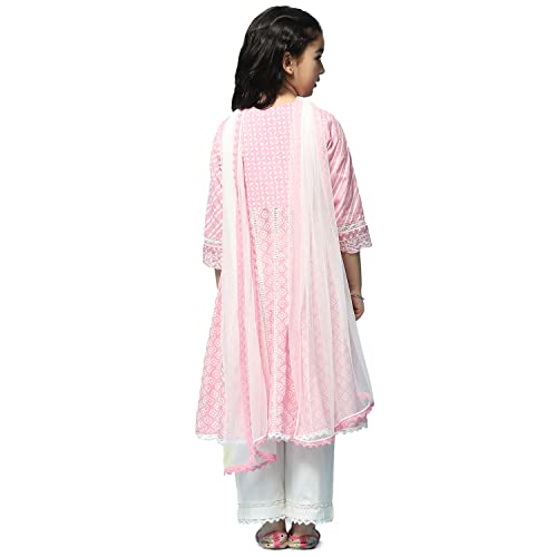 Image of BIBA Girls Cotton Kalidar Kurta Narrow Pants Suit Set