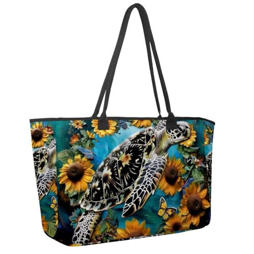 Large Beach Bag for Women, Swim Sea Turtle Underwater Travel Tote with Pockets Waterproof Shoulder Handbag