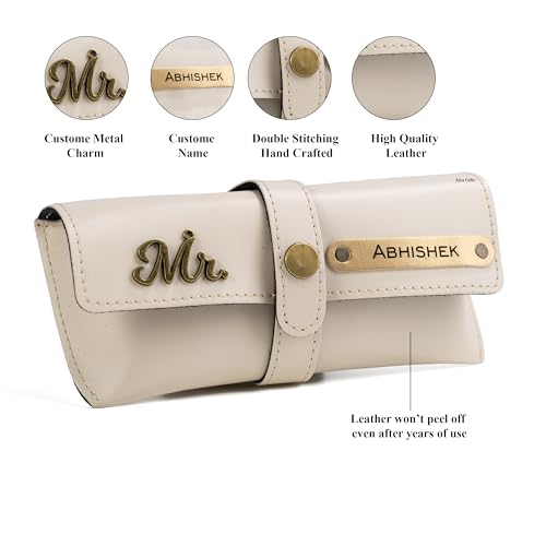 Image of AICA Personalised Name & Charm Leather Sunglass Case Cover for Men & Women | Hard Case Eyewear Cover