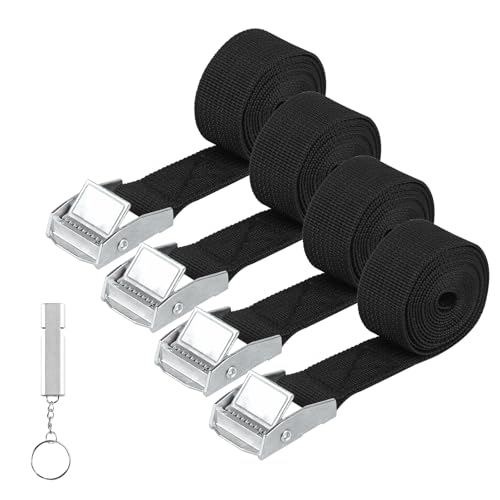 4 Piezas Correa de Amarre, 25 mm x 2.5 M Cinchas de Amarre con Correas Tensoras, Correas de Sujeción de Correas Tensoras con Hebilla para Bicicleta Moto Coche Equipaje Camping, con Silbato