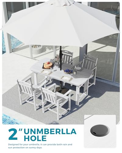 Image of Ciokea HDPE Outdoor Dining Set, 5-Piece Patio Table and Chairs Set with Umbrella Hole, All-Weather Patio Dining Sets for 4, Durable Patio Furniture for Backyard, Garden, Lawn & Poolside, White