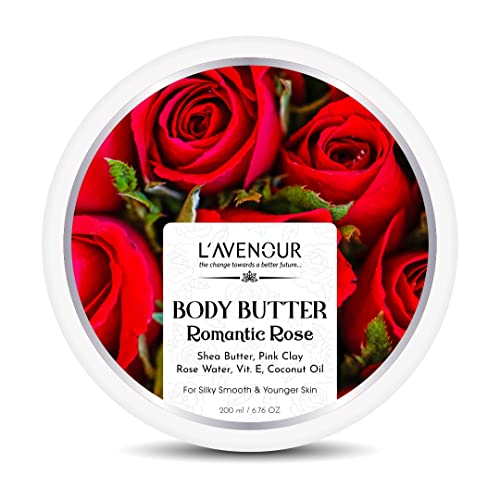 Image of L'avenour Romantic Rose Body Butter for Dry Skin for Women & Men with Shea Butter, Rose Water & Vitamin E | Non-Greasy Rose Moisturizer - 200ml (Pack of 2)