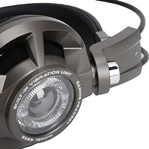 Image of LICAEVEY Gaming Headset, Virtual 7.1 Surround Stereo USB PC Laptop Headphones with Microphone, Classic Double Head Beam Design LED Headset for Home Office (Grey-Silver)