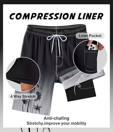 Mens Swim Trunks with Compression Liner 9" Swim Trunks Quick Dry Surfing Beach Shorts Hawaii Sports Shorts4