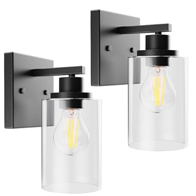Wall Sconces Set of 2 Matte Black Vanity Lights for Bathroom Modern Wall Light Fixtures Wall Mount Light with Clear Glass Farmhouse Wall Lamp for Bedroom Mirror Living Room