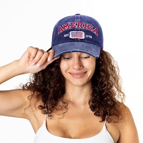 Image of USA American Flag Hat for Men Women Patriotic Fourth of July Baseball Cap Adjustable Dark Blue
