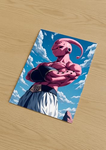 Image of NIJUKA Anime Printed Metal sheet Poster For Home And Room Decoration | For Anime Art Fans Boys And Girls (Kid buu angry look)
