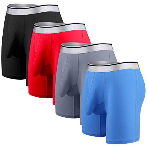 Ouruikia Men's Underwear Silky Smooth Boxer Briefs Long Leg Quick Dry Boxer Briefs with Separate Pouch