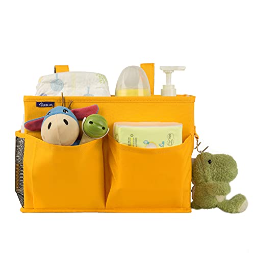 Image of Surblue Bedside Caddy Storage Hanging Organizer for Bunk and Hospital Dorm Rooms Beds Rails Yellow