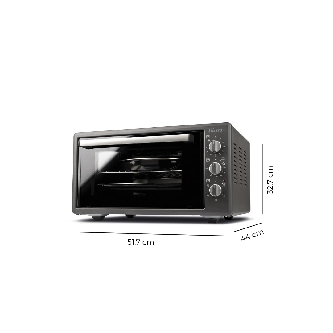 Girmi FE37 Wentylowany piec elektryczny 1500 W, 300 °C, 37 litrów, grill ze stali nierdzewnej, 90-minutowy timer, regulowany termostat, funkcja gotowania, podstawa, grill, kombi, akcesoria w zestawie