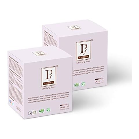 PLASTFREE 100% Organic Cotton Sanitary pad-Large (Pack of 2-24 Pads)- Premium, Ultra-Thin, Super Absorbent, eco-Friendly Pads with Wings Cover