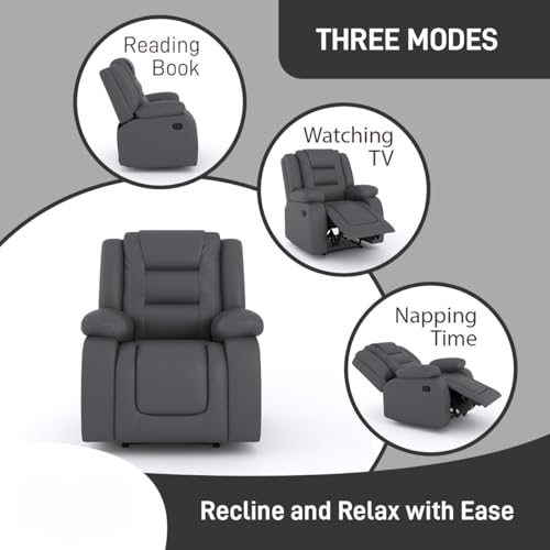 Image of Amazon Brand - Solimo Fraklin | Single Seater Sofa Recliner | Manual Recliner (Leatherette Grey)