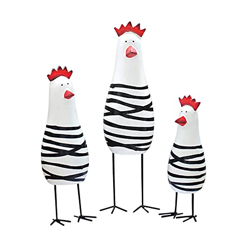 GAOBEI Wooden Rooster Kitchen Decor Figurine Ornament Home Decoration Accessories Animal Statue for Living Room Wood Cute Chicken Chook Carving Figurines for Home Decor ï¼ˆSet of 3ï¼‰