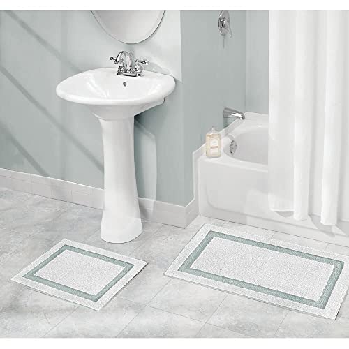 Mdesign Microfiber Polyester Bathroom Rug, Non-Slip Bath Mat, Plush Bath Rug For Bath, Shower, Tub - Water Absorbent, Machine Washable - Hydra Collection - Set Of 3, White/Water Blue #TOP1