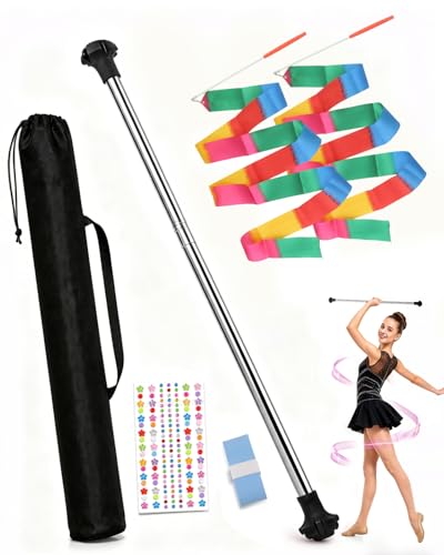 Quynhni Twirling Baton 30-Inch Spinning Dance Baton Stainless Steel Majorette Baton for Kids Beginners | Includes 1 Gymnastics Wand & 2 Dance Ribbons & 1 Grip Tape and Diamond Sticker (30inches)